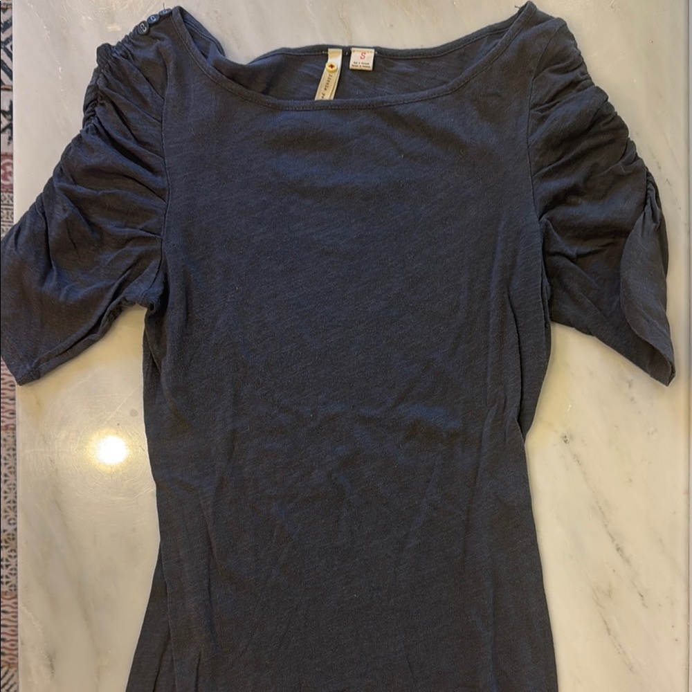 Anthropologie gray Short-Sleeve Ruched Shoulder Tee